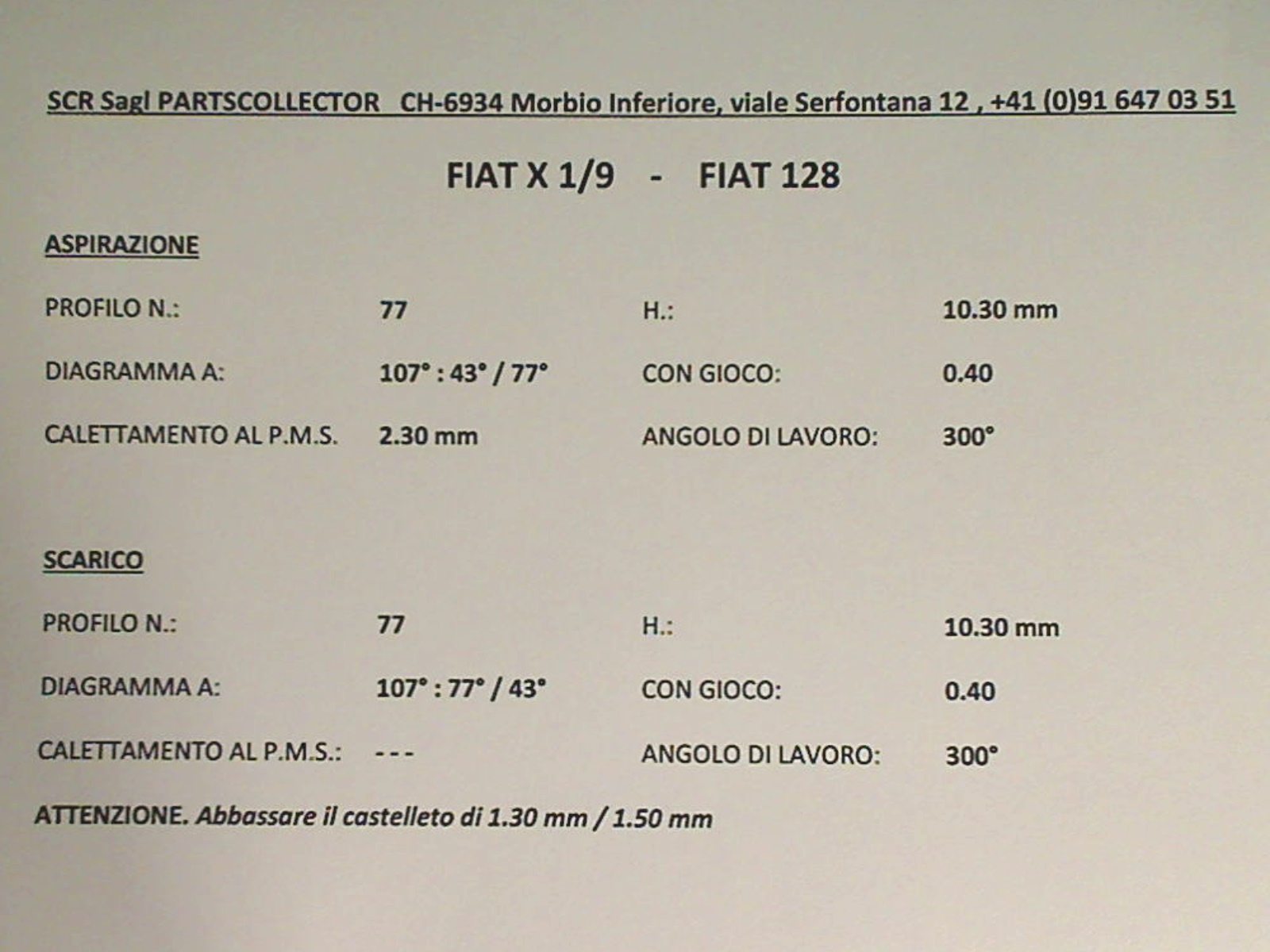 PARTSCOLLECTOR  Engine code 9703 compatible with: FIAT 128, FIAT X1/9 - additional view